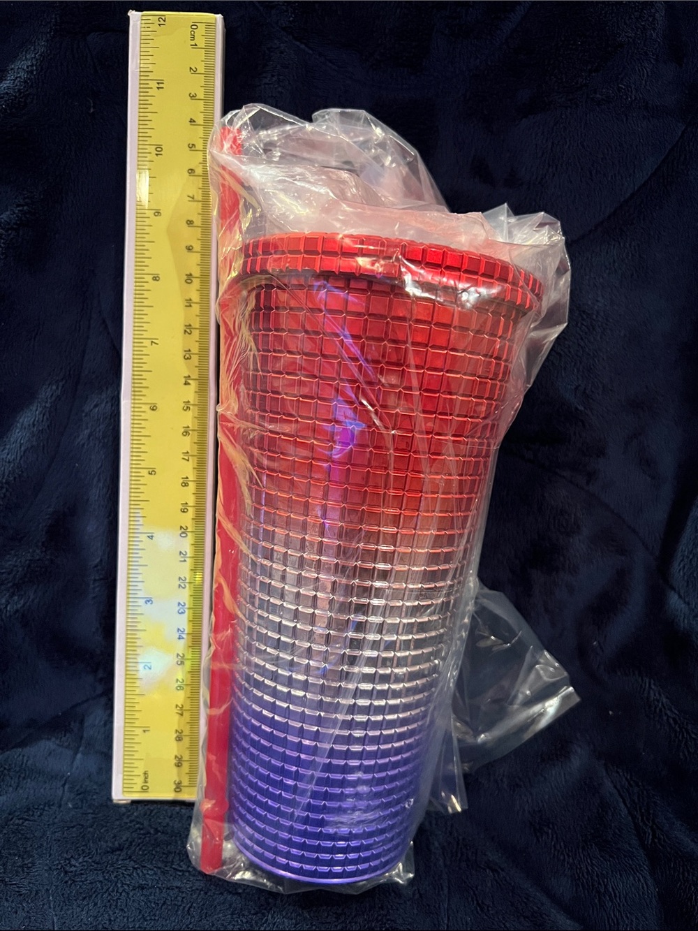 Red, White, Blue Ombre Party Tumbler with Straw- Brand New